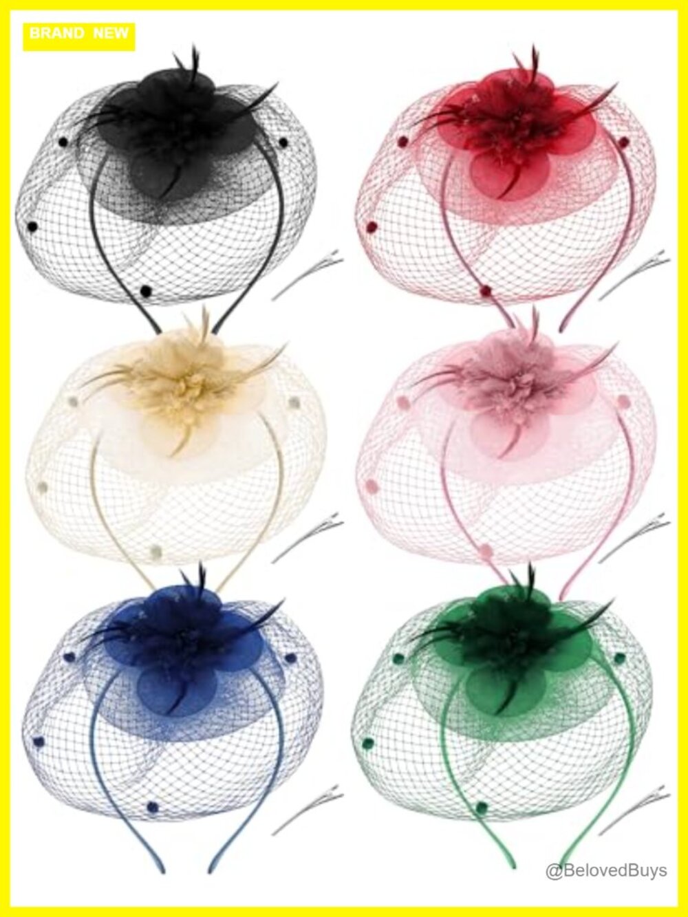 Mesh Feather Fascinator Headband Clip Set 6 Pack
